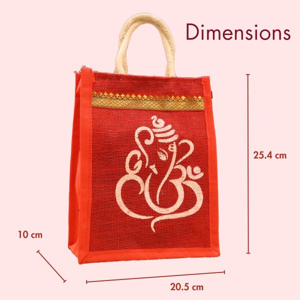 Prakriti Maitri  Ganesha   Print Return Gift Jute Bag - Colorful 8X10X4" With Zipper Pooja Gifts - Image 2